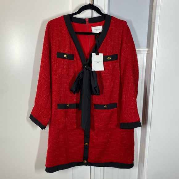 Tuckernuck POMANDER PLACE Red Coco Tweed Bow Dress size L NWT old money - Picture 2 of 8